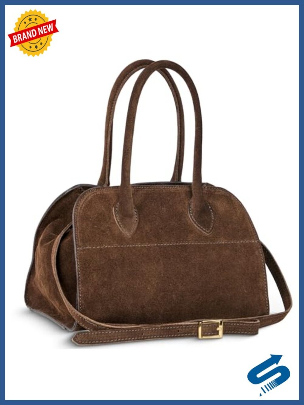 Genuine Suede Top-Handle Satchel with Adjustable Strap